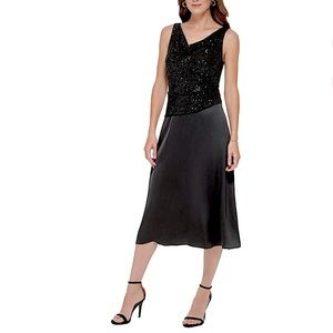 NWT DKNY Cowl Neck Sequined Dress with Smooth Satin Back Crepe Bottom
